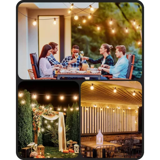 EDISHINE Kültéri Fényfüzér 15m - G40 LED Izzók, IP44 Vízálló, Törhetetlen Égők, Kerti Világítás
