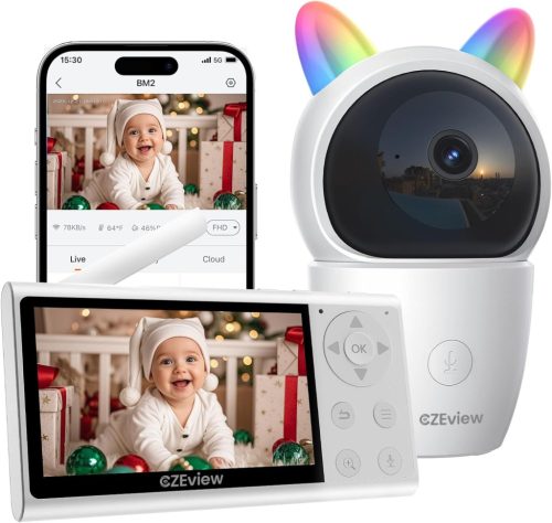 CZEview WiFi Bébiőr 2K Kamerával - 4.3" Kijelző, 360° PTZ, Éjjellátó, Automatikus Követés, Sírás/Mozgásérzékelés, Hőmérsékletjelző, Applikác