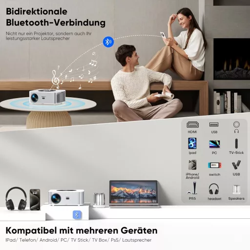HORLAT 28000 Lumen 4K Projektor - WiFi 6, Bluetooth 5.2, Automatikus Keystone Korrekció, 50% Zoom, Android TV Rendszer, Otthoni Mozi és Okos
