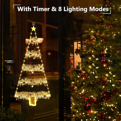 Vianočná svetelná reťaz Geemoo 81 cm, dekoratívne osvetlenie, 8 režimov, teplá biela, na okná a dvere