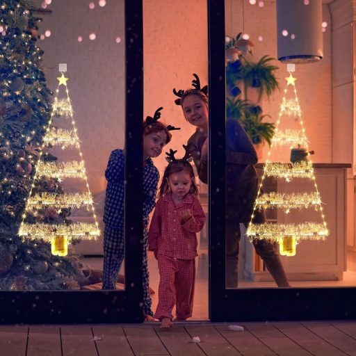 Geemoo Karácsonyi Lánc 81cm Dekorációs Fény 8 Üzemmód Meleg Fehér Ablak Ajtó