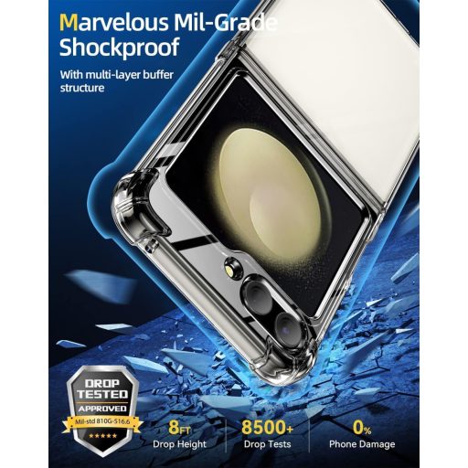 Puzdro na telefón Samsung Galaxy Z Flip 6 s remienkom na krk - Priehľadné silikónové ochranné puzdro s odnímateľným čiernym popruhom a ochranou displeja