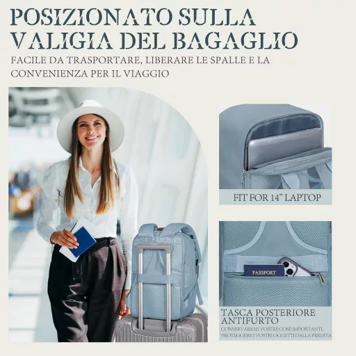 Hayayu Ryanair Kézipoggyász Hátizsák 40x20x25 cm Repülőgép Utazótáska 20L Laptop Rekesz 14" Lopásgátló Zseb Mellpánt