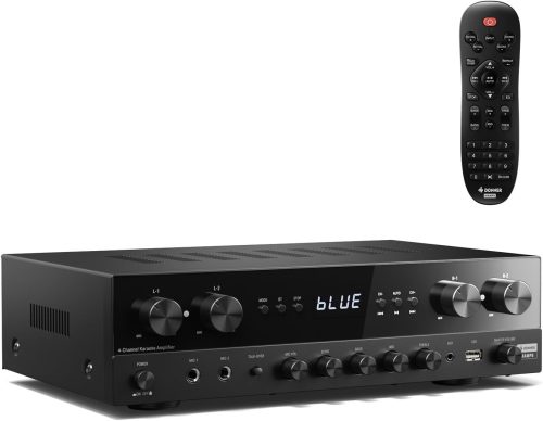 Donner 1000W Sztereó Erősítő - 4 Csatornás Bluetooth 5.0 Házimozi Receiver USB/FM/RCA/Optikai Bemenetekkel, Karaoke Funkcióval, Távirányítóv
