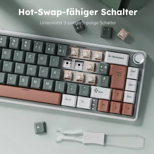 RK ROYAL KLUDGE R65 Gaming Tipkovnica 60% Raspored, Bežična Bluetooth/2.4G/USB-C, RGB Pozadinsko Osvjetljenje, Hot-Swap Creamy Prekidači,