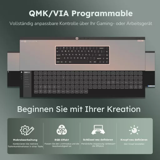 RK ROYAL KLUDGE R65 Gaming Tipkovnica 60% Raspored, Bežična Bluetooth/2.4G/USB-C, RGB Pozadinsko Osvjetljenje, Hot-Swap Creamy Prekidači,