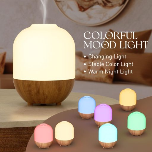 SALUBRITO Aroma Diffúzor 100ml - Ultrahangos Illóolaj Párologtató Fa Mintázattal - Kompakt Aromaterápiás Készülék Otthonra, Irodába - Ajándé