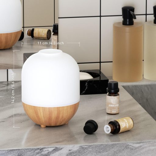 SALUBRITO Aróma Difuzér 100ml - Ultrazvukový Rozprašovač Esenciálnych Olejov s Vzorom Dreva - Kompaktné Aromaterapeutické Zariadenie pre Domácnosť, Kanceláriu - Darček