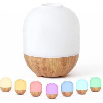   SALUBRITO Aroma Diffúzor 100ml - Ultrahangos Illóolaj Párologtató Fa Mintázattal - Kompakt Aromaterápiás Készülék Otthonra, Irodába - Ajándé