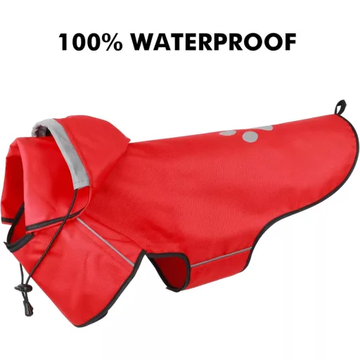 Nepremokavý pršiplášť pre psov BiPawTi, stredná veľkosť – reflexný pršiplášť s kapucňou, červený