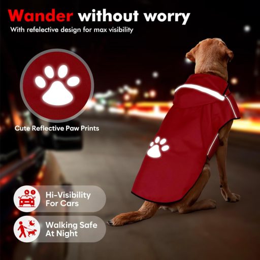 Nepremokavý pršiplášť pre psov BiPawTi, stredná veľkosť – reflexný pršiplášť s kapucňou, červený