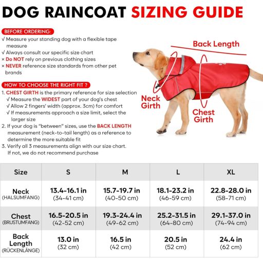 BiPawTi Vízálló Kutyaesőkabát Közepes Méret - Reflektoros Kapucnis Kutyakabát Piros