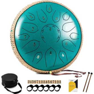   MeloBeat 12 Inch Nyelvdobo 15 Hangos D Major Zold Handpan Szett