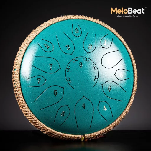 MeloBeat 12 Inch Nyelvdobo 15 Hangos D Major Zold Handpan Szett