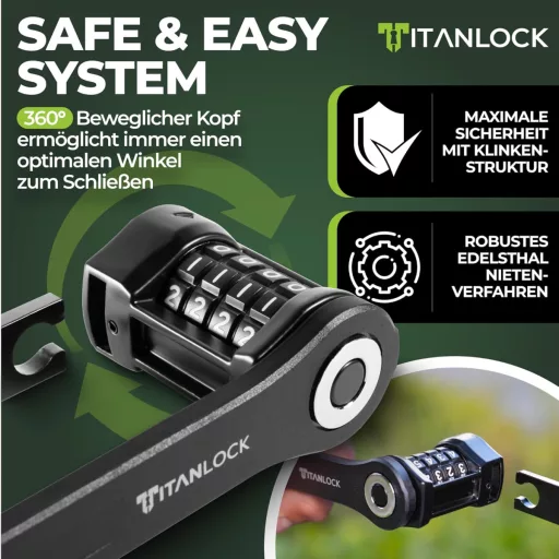 TITANLOCK Összecsukható Kerékpárzár Antitolvaj Kombinációs Biztonsági Lakat