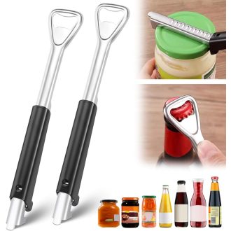   HFDONGL Állítható Konzervnyitó és Csavaros Fedélnyitó Szett - 2 db Üvegnyitó Csúszásgátló Gumival Időseknek, Gyenge Kezűeknek, Konyhai Segéd