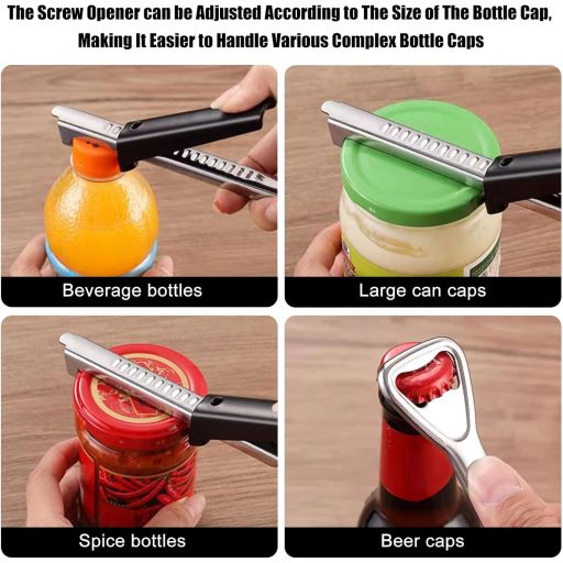 HFDONGL Állítható Konzervnyitó és Csavaros Fedélnyitó Szett - 2 db Üvegnyitó Csúszásgátló Gumival Időseknek, Gyenge Kezűeknek, Konyhai Segéd