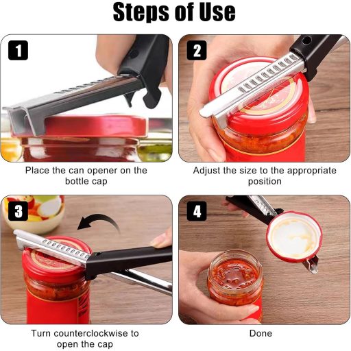HFDONGL Állítható Konzervnyitó és Csavaros Fedélnyitó Szett - 2 db Üvegnyitó Csúszásgátló Gumival Időseknek, Gyenge Kezűeknek, Konyhai Segéd