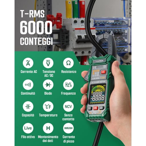 Multimetru digital cu clește TESMEN TCM-300A, măsurare tensiune/curent AC/DC, NCV, termometru