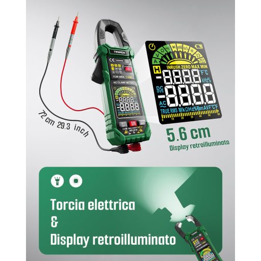 Multimetru digital cu clește TESMEN TCM-300A, măsurare tensiune/curent AC/DC, NCV, termometru