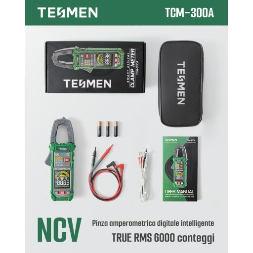 Multimetru digital cu clește TESMEN TCM-300A, măsurare tensiune/curent AC/DC, NCV, termometru