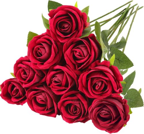 N&T NIETING Trandafiri de mătase, aspect realist - 10 bucăți de flori artificiale roșu închis cu tulpini lungi (51 cm) - Decorațiuni de nuntă, decor pentru casă, cadou