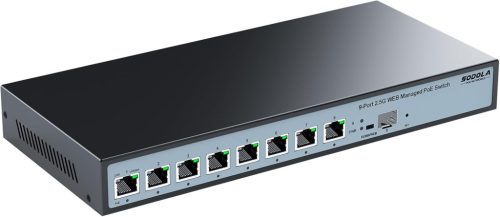 Sodola 8 Port 2.5G Menedzselhető PoE Switch 120W - 1x 10G SFP+ & 4x 2.5G PoE Port, 90W Max Teljesítmény, IEEE802.3af/at/bt, Asztali & Fali H