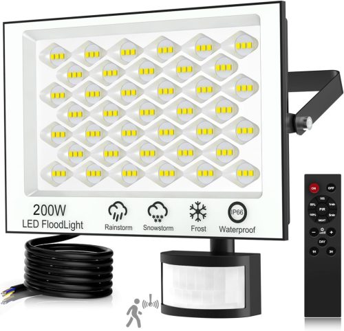 Viugreum 200W LED Reflektor Mozgásérzékelővel - 20000lm, 6500K Hideg Fehér, IP66 Vízálló Kültéri Lámpa Kerthez, Udvarhoz, Garázshoz