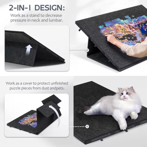 Lavievert Összecsukható Puzzle Tábla 2-in-1 Állvánnyal, Dönthető Kirakós Asztal 6 Fiókkal, Filc Felülettel, Hordozható Puzzle Tároló 2000 Da