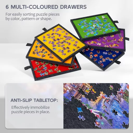 Lavievert Összecsukható Puzzle Tábla 2-in-1 Állvánnyal, Dönthető Kirakós Asztal 6 Fiókkal, Filc Felülettel, Hordozható Puzzle Tároló 2000 Da