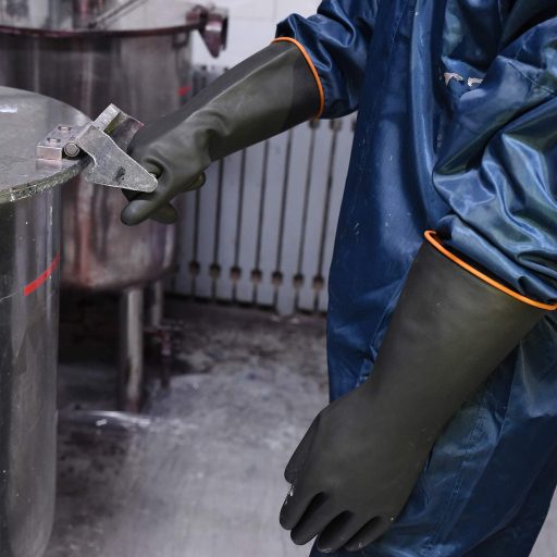 Mănuși de protecție chimică MIN-XL, fără latex, rezistente la acizi și baze, 45 cm, negre