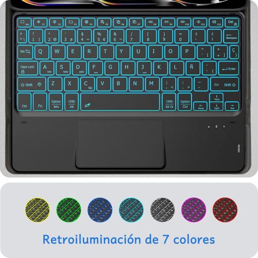 CACOE iPad Pro 11 M4 Billentyűzet Tok 7 Szín Háttérvilágítás Érintőpad Fekete