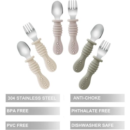 PandaEar 6 részes gyerekevőeszköz szett rozsdamentes acél silikonfogantyúval