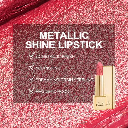 OULAC Metallic Fuchsia Rúzs 3D Fénnyel, Hosszantartó Intenzív Szín, Vegán Formula, 4.3g