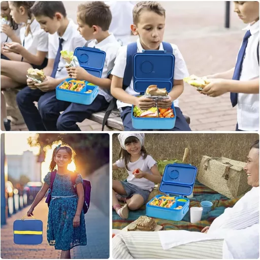 UHAPEER 3az1-ben Gyerek Uzsonnás Doboz Termikus Tállal, BPA-Mentes Bento Box Evőeszközzel