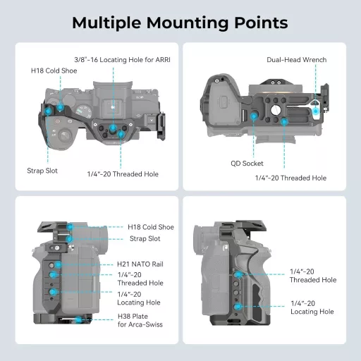 SMALLRIG Sony A7R V/A7 IV/A7S III kamera kalitka gyorscsatlakozóval és fogantyúkkal