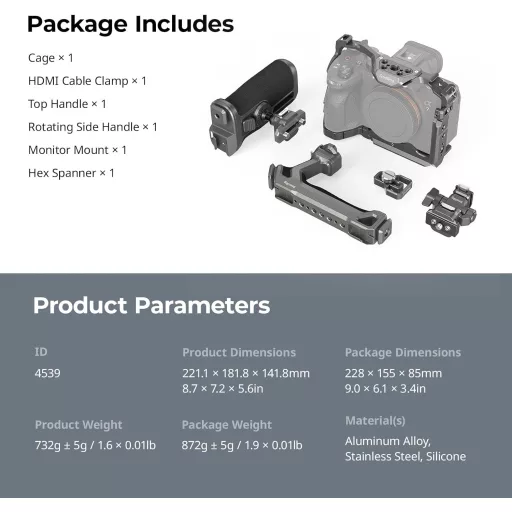 SMALLRIG Sony A7R V/A7 IV/A7S III kamera kalitka gyorscsatlakozóval és fogantyúkkal