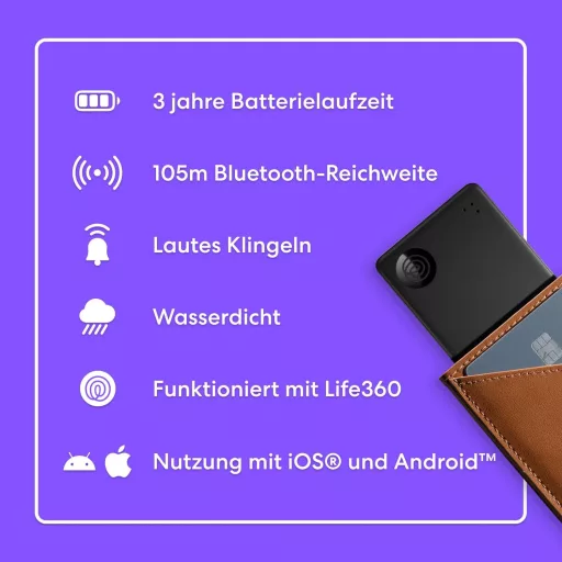 Bluetooth lokalizátor Life360 Tile Slim – vyhľadávač peňaženiek a kľúčov, kompatibilný s iOS a Android