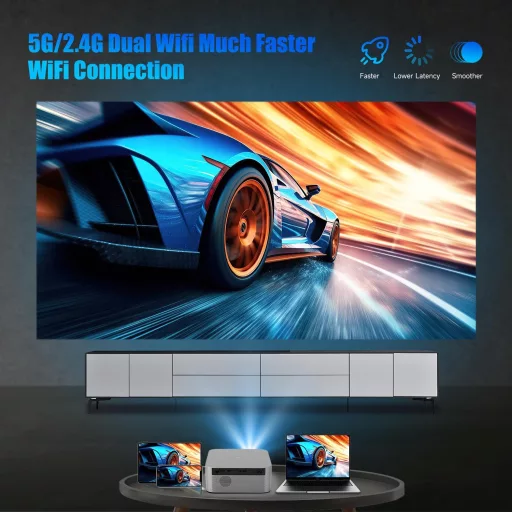 Magcubic 1080P Full HD Projektor Netflix Támogatással, 5G WiFi Bluetooth 5.2, 550 ANSI Autofókusz Hordozható Otthoni Mozi Vetítő
