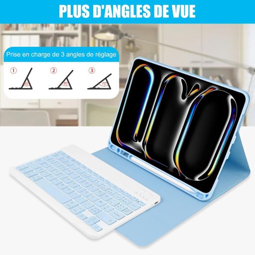 TENGWUDZ iPad Pro 11 Billentyűzet Tok 2024 Kék Bluetooth Vezeték Nélküli
