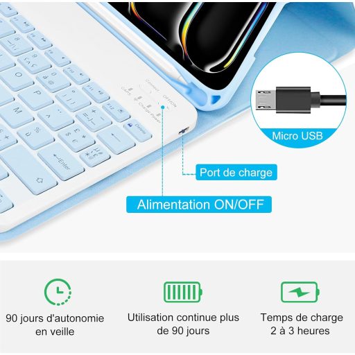 TENGWUDZ iPad Pro 11 Billentyűzet Tok 2024 Kék Bluetooth Vezeték Nélküli