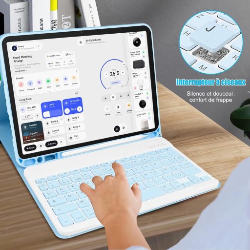 Tastatură Bluetooth Wireless TENGWUDZ Albastră pentru iPad Pro 11" 2024, cu husă.