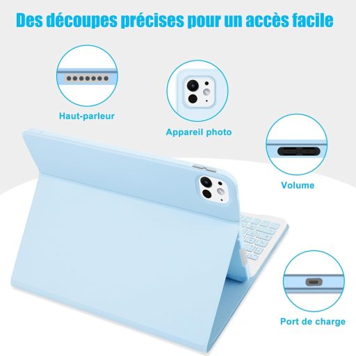 Tastatură Bluetooth Wireless TENGWUDZ Albastră pentru iPad Pro 11" 2024, cu husă.