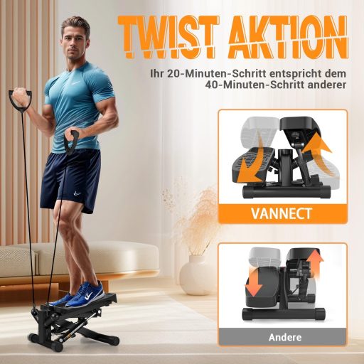 Vannect Mini Stepper Otthoni Edzéshez Power Rope-okkal, LCD Kijelzővel, 150kg Terhelhetőség