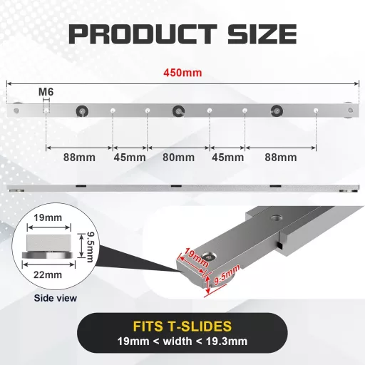 efuturetime Șină universală pentru tăieturi oblice 450mm Aluminiu pentru ferăstrău de masă, șină T, ferăstrău cu bandă, mașină de găurit, bricolaj