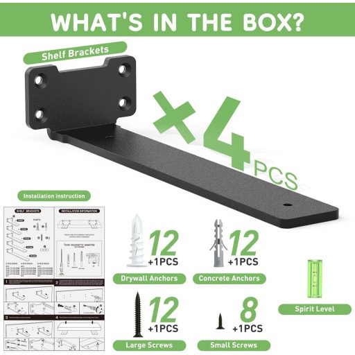 Yeabett Polckonzol 10 cm Fekete 75 kg Terhelhetőség 4 db