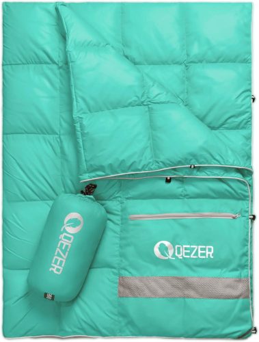 QEZER Pehelykönnyű Kempingpléd XL 185x135cm - Ultrakönnyű Utazótakaró Kültéri-Beltéri Használatra, Túrázáshoz, Kempingezéshez, Párnaként is 