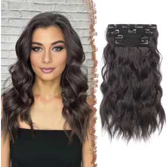  Extensii de păr cu clips FESHFEN, 4 bucăți, ondulate, groase, sintetice, negre, 40 cm.