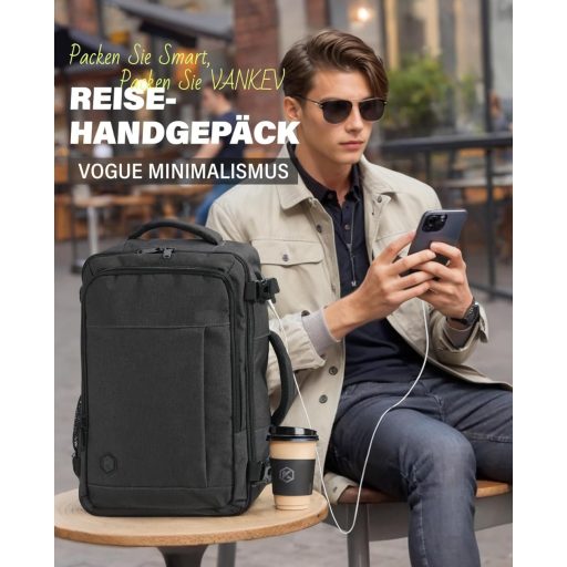 Rucsac laptop VANKEV 45x36x20, bagaj de mână pentru călătorii Easyjet, gri