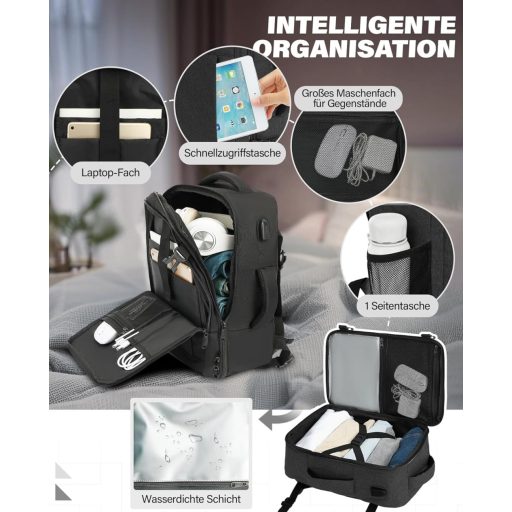 Rucsac laptop VANKEV 45x36x20, bagaj de mână pentru călătorii Easyjet, gri
